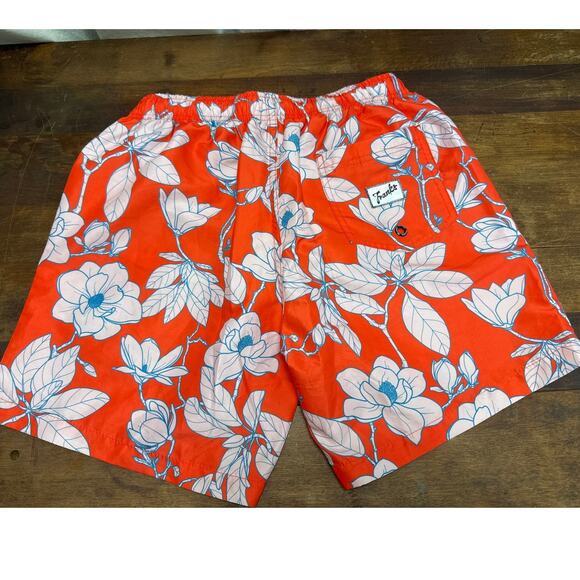 Franks Men's Size Small Swim Trunks Shorts Bathing Suit Orange Floral Tropical - Picture 2 of 9